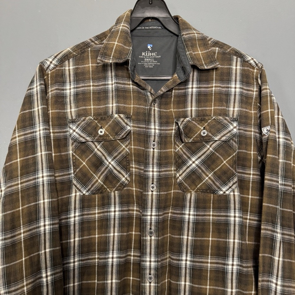 Kuhl Button Up Shirt Mens Small White Brown Plaid Flannel Outdoors Button Down - Picture 2 of 7